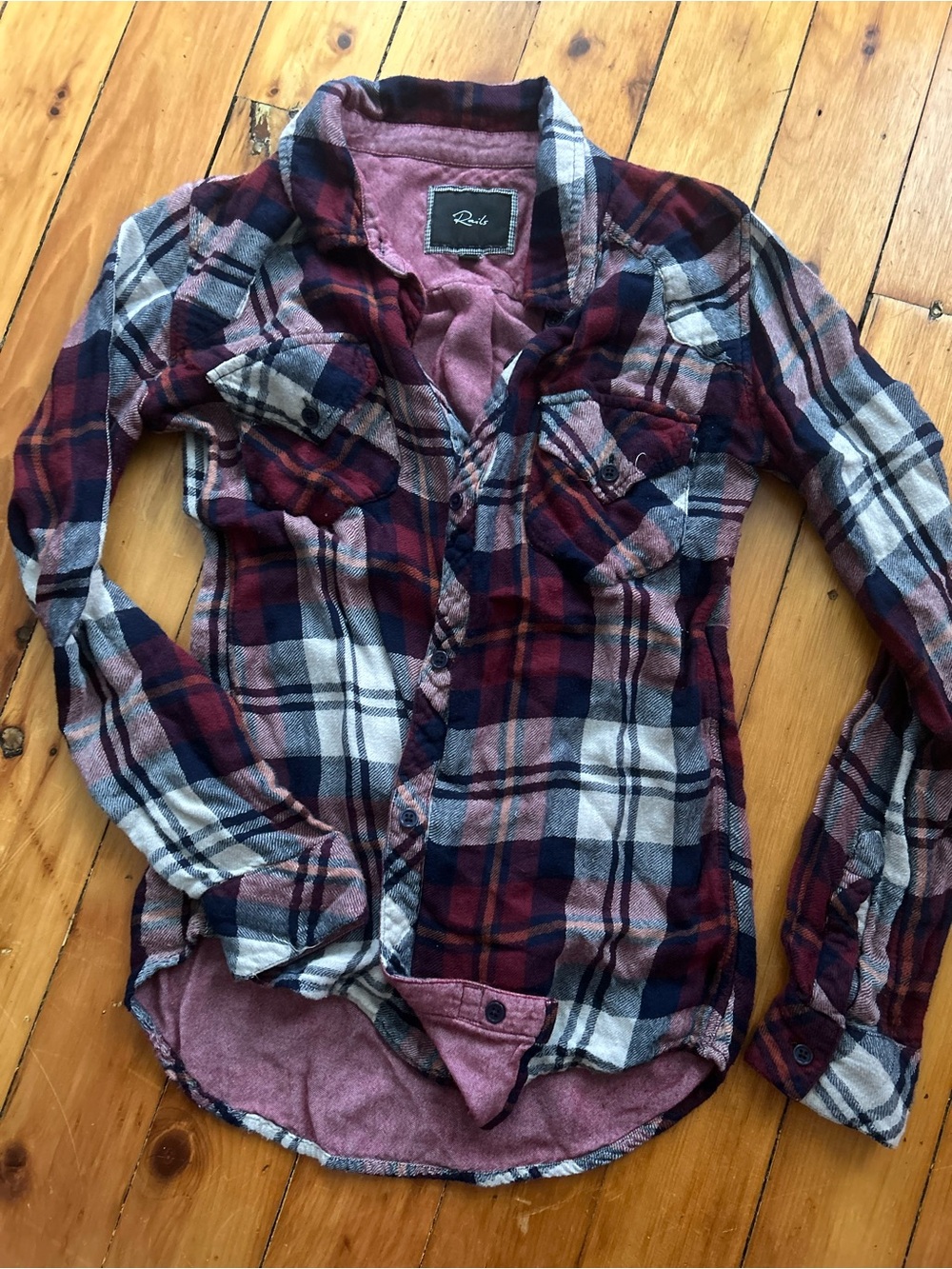 Rails blue and burgundy plaid button down shirt XS